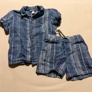 Kids Blue Striped Two-Piece Shirt & Shorts Set